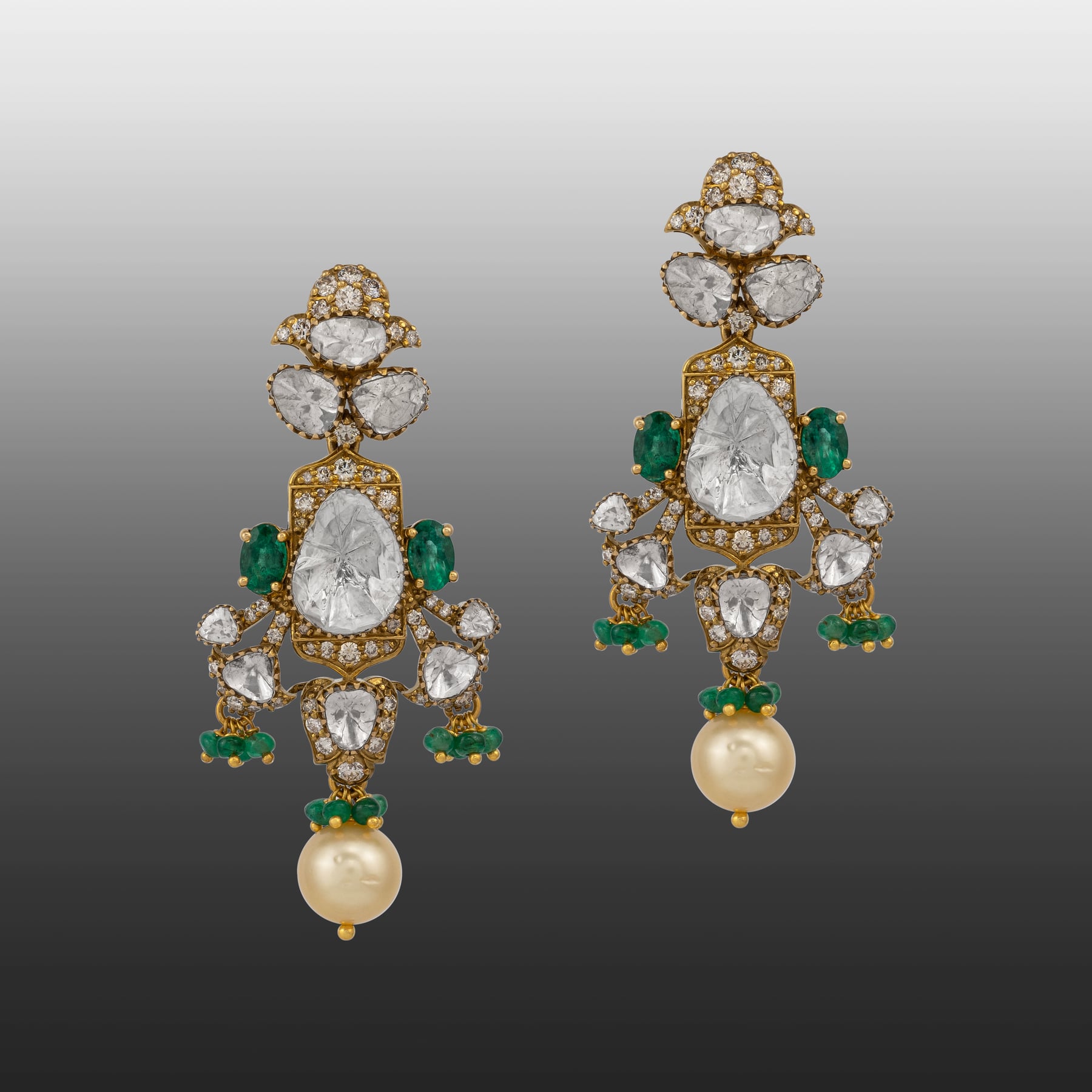 Antique Finish Earrings with Polki and Emerald Beads